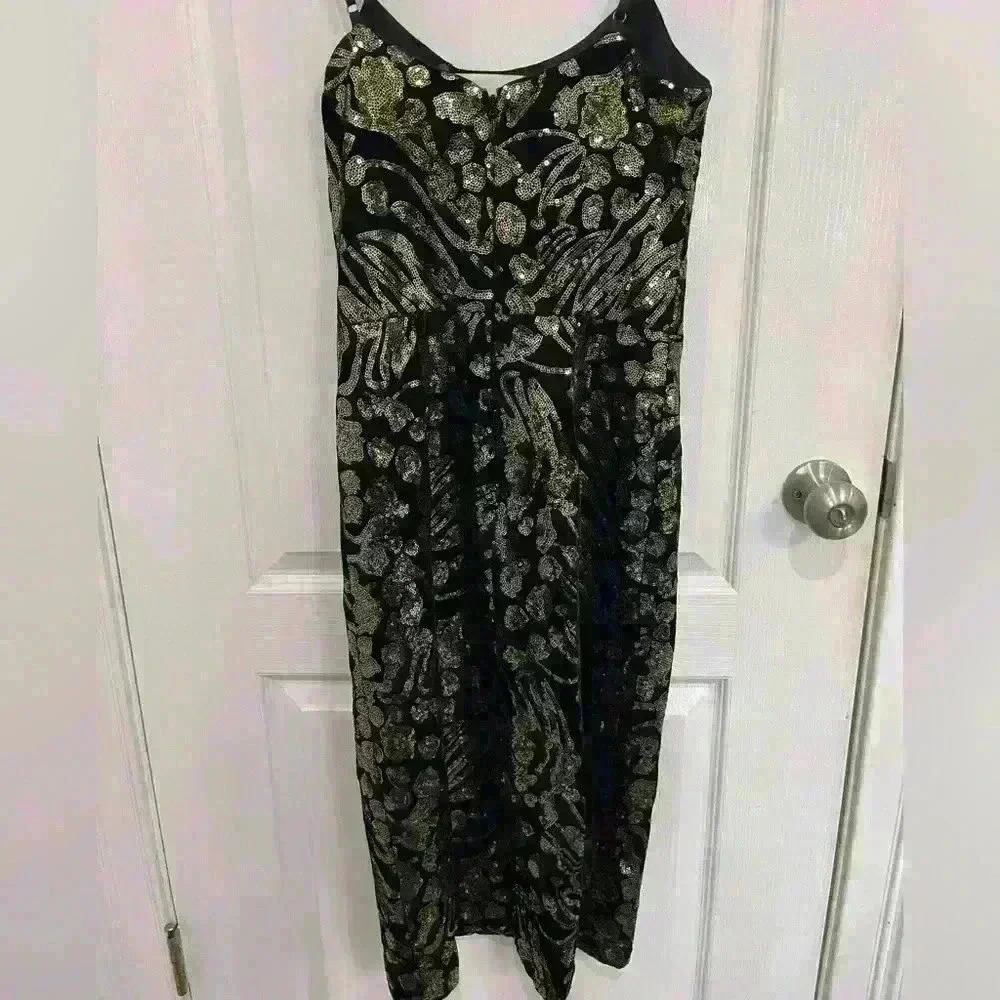 Dress the Population Zahra Sequin Slit Midi Dress Black Gold S new formal - Picture 6 of 7